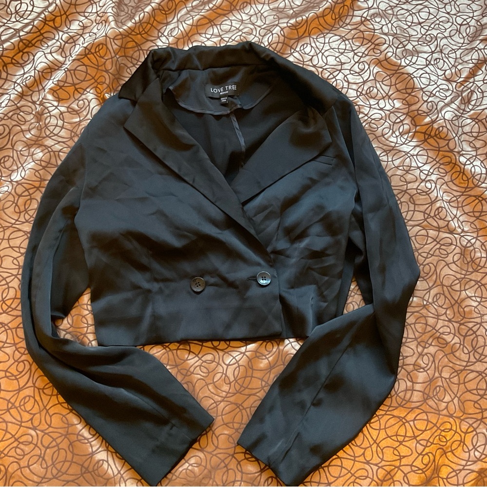 Love Tree Black Satin Blazer